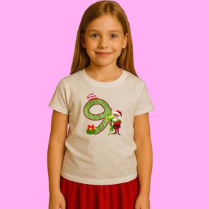 Tricou 9 Numar Craciun Cu Mos Si Spiridus Verde, din bumbac 100% Copii | Dama | Barbat