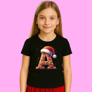 Tricou A Litere Alfabet Craciun Impodobite Cu Decoratiuni, din bumbac 100% Copii | Dama | Barbat - Img 3