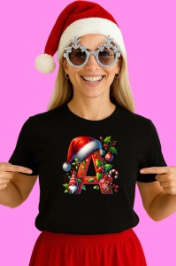 Tricou A Litere Craciun Cu Spiridus Si Caciula Mos, din bumbac 100% Copii | Dama | Barbat - Img 2