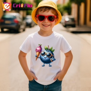 Tricou Afine amuzant de vara cu inghetata, Fructe, Copii | Dama - Img 3