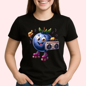 Tricou Afine amuzant de vara party pe role, Fructe, Copii | Dama, culoare negru - Img 2