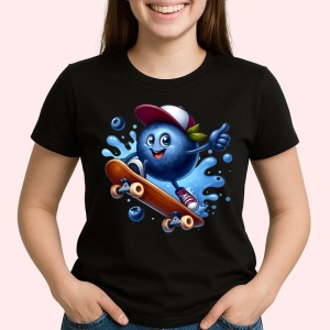 Tricou Afine amuzant de vara pe skatboard, Fructe, Copii | Dama, culoare negru - Img 2
