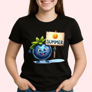 Tricou Afine amuzant de vara summer, Fructe, Copii | Dama, culoare negru - Img 2