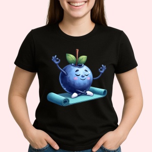 Tricou Afine amuzant de vara yoga, Fructe, Copii | Dama, culoare negru - Img 2