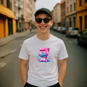 Tricou Alfabet Cifra 7 cu Lilo si Stitch albastru, veselie mare, Alb, Unisex Dama si Barbat | Copii - Img 11