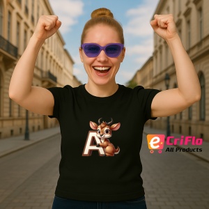 Tricou Alfabet Litera A cu animal Antilop Antilopa, Negru, Unisex Dama si Barbat | Copii - Img 3