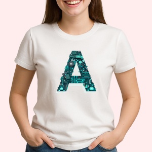 Tricou Alfabet Litera A cu circuite, cyber, tehnologie, Alb, Unisex Dama si Barbat | Copii