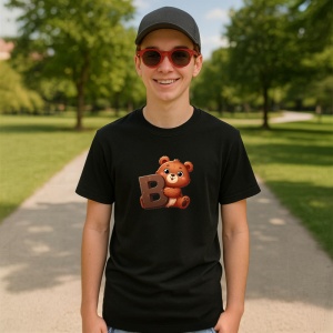 Tricou Alfabet Litera B cu animal Bear Urs, Negru, Unisex Dama si Barbat | Copii - Img 4