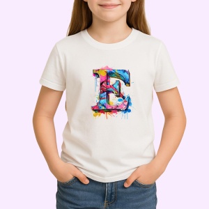 Tricou Alfabet Litera E cu graffiti, design exploziv, arta urbana, Alb, Unisex Dama si Barbat | Copii - Img 2