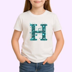 Tricou Alfabet Litera H cu circuite, cyber, tehnologie, Alb, Unisex Dama si Barbat | Copii - Img 2