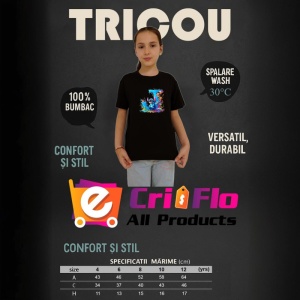 Tricou Alfabet Litera J cu Lilo si Stitch albastru, veselie mare, Mare, Negru, Unisex Dama si Barbat | Copii - Img 5