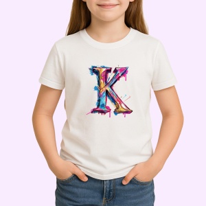 Tricou Alfabet Litera K cu graffiti, design exploziv, arta urbana, Alb, Unisex Dama si Barbat | Copii - Img 2