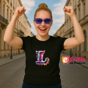 Tricou Alfabet Litera L cu graffiti, design exploziv, arta urbana, Negru, Unisex Dama si Barbat | Copii - Img 3