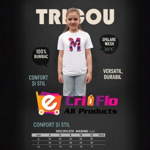 Tricou Alfabet Litera M cu flori, margarete, flori colorate, Alb, Unisex Dama si Barbat | Copii - Img 8