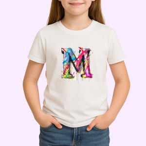 Tricou Alfabet Litera M cu graffiti, design exploziv, arta urbana, Alb, Unisex Dama si Barbat | Copii - Img 2