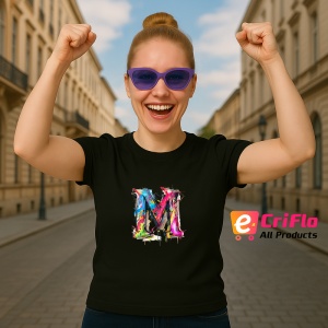 Tricou Alfabet Litera M cu graffiti, design exploziv, arta urbana, Negru, Unisex Dama si Barbat | Copii - Img 3