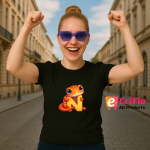 Tricou Alfabet Litera N cu animal Newt Triton, Negru, Unisex Dama si Barbat | Copii - Img 3