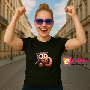 Tricou Alfabet Litera O cu animal Owl Buftinita, Negru, Unisex Dama si Barbat | Copii - Img 3