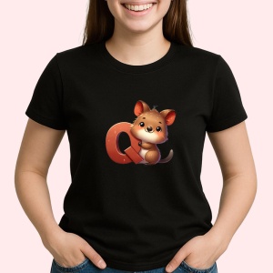 Tricou Alfabet Litera Q cu animal Quokka, Negru, Unisex Dama si Barbat | Copii