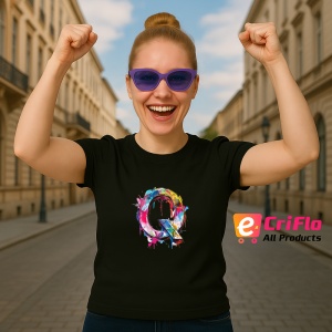 Tricou Alfabet Litera Q cu graffiti, design exploziv, arta urbana, Negru, Unisex Dama si Barbat | Copii - Img 3