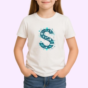 Tricou Alfabet Litera S cu circuite, cyber, tehnologie, Alb, Unisex Dama si Barbat | Copii - Img 2