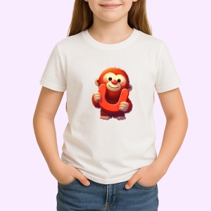 Tricou Alfabet Litera U cu animal Uakari , Alb, Unisex Dama si Barbat | Copii