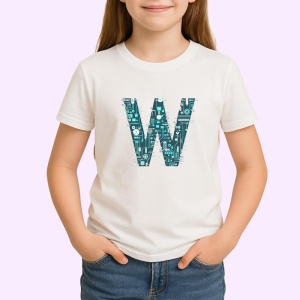 Tricou Alfabet Litera W cu circuite, cyber, tehnologie, Alb, Unisex Dama si Barbat | Copii - Img 2