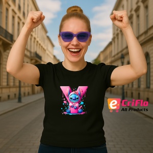 Tricou Alfabet Litera Y cu Stitch Roz fericit, explozie de culori, Negru, Unisex Dama si Barbat | Copii - Img 3
