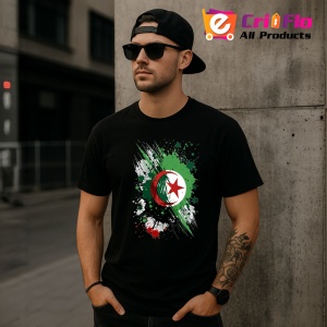 Tricou Algeria Steag Splash Art, Copii | Dama | Barbat, culoare negru - Img 7