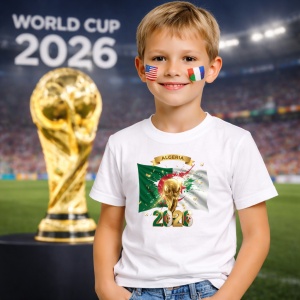 Tricou Algeria World Cup 2026 Fifa V2, din bumbac 100%, tricou alb, Copii | Dama | Barbat - Img 5