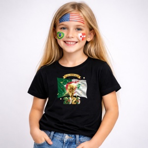 Tricou Algeria World Cup 2026 Fifa V2, din bumbac 100%, tricou negru, Copii | Dama | Barbat - Img 2