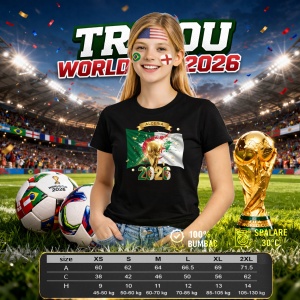 Tricou Algeria World Cup 2026 Fifa V2, din bumbac 100%, tricou negru, Copii | Dama | Barbat - Img 8