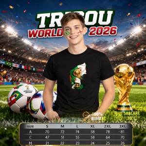 Tricou Algeria World Cup Fifa 2026, din bumbac 100%, tricou negru, Copii | Dama | Barbat - Img 6