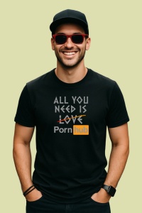 Tricou All You Need Is Love Porn Hub Parodie, din bumbac 100%, tricou negru Dama | Barbat