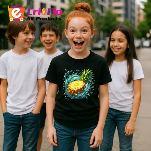 Tricou Ananas si explozie exotica, Fructe, Copii | Dama, culoare negru - Img 5
