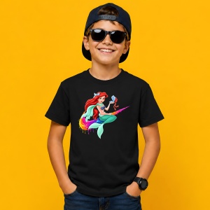 Tricou Ariel Mica Sirena Mermaid Paint Drip Urban Colorful Design, din bumbac 100%, tricou negru, Copii | Dama | Barbat - Img 3