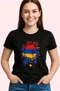 Tricou Armenia Steag Splash Art, Copii | Dama | Barbat, culoare negru - Img 4