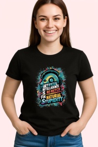Tricou Artificial Intelligence No Match For Stupidity, Copii | Dama | Barbat, culoare negru - Img 3