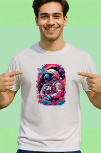 Tricou Astronaut colorat in spatiu cu fum roz albastru Copii | Dama | Barbat - Img 2