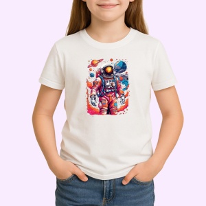Tricou Astronaut In Spatiu Costum Colorat Cosmos, din bumbac 100% , tricou alb pentru Copii | Dama | Barbat - Img 2