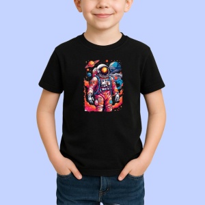 Tricou Astronaut In Spatiu Costum Colorat Cosmos, din bumbac 100%, tricou negru Copii | Dama | Barbat