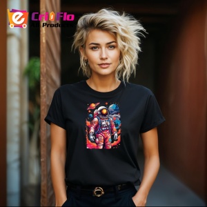 Tricou Astronaut In Spatiu Costum Colorat Cosmos, din bumbac 100%, tricou negru Copii | Dama | Barbat - Img 8