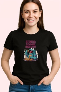 Tricou Atentie devorez biscuiti, Copii | Dama | Barbat , tricou negru - Img 3