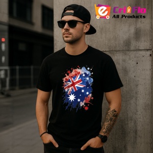 Tricou Australia Steag Splash Art, Copii | Dama | Barbat, culoare negru - Img 6