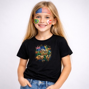 Tricou Australia World Cup 2026 Fifa, din bumbac 100%, tricou negru, Copii | Dama | Barbat - Img 2