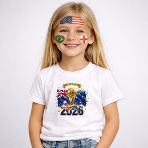 Tricou Australia World Cup 2026 Fifa V2, din bumbac 100%, tricou alb, Copii | Dama | Barbat