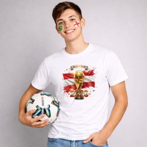 Tricou Austria World Cup 2026 Fifa V2, din bumbac 100%, tricou alb, Copii | Dama | Barbat - Img 2