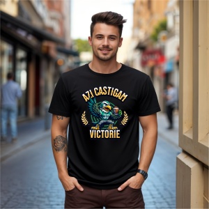 Tricou Azi Castigam, Victorie Negru, Victory Runs Through Us Negru, Copii | Dama | Barbat - Img 4