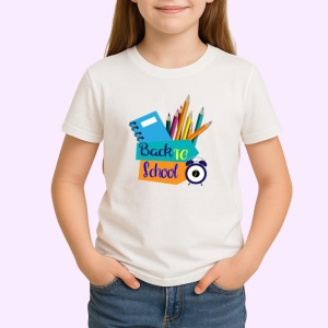 Tricou Back To School Rechizite Scolare Colorate, din bumbac 100% , tricou alb pentru Copii | Dama | Barbat