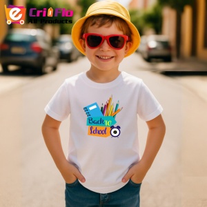 Tricou Back To School Rechizite Scolare Colorate, din bumbac 100% , tricou alb pentru Copii | Dama | Barbat - Img 4
